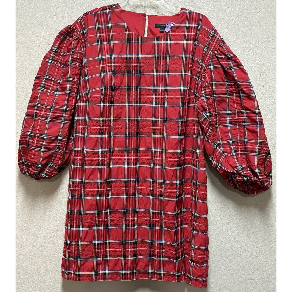 J.crew Large Puff Sleeve Mini Dress Black/Red Plaid Holiday Casual
